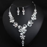 Crystal Jewelry Sets earring & necklace Zinc Alloy with Crystal with 2.75 inch extender chain plated 2 pieces & for woman & with rhinestone 35mm Length Approx 16.92 Inch Sold By Set