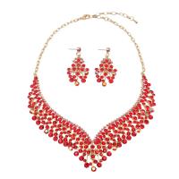 Rhinestone Jewelry Sets, earring & necklace, Tibetan Style, with 2.75 inch extender chain, gold color plated, 2 pieces & for woman & with rhinestone, more colors for choice, 58mm, Length:Approx 16.92 Inch, Sold By Set