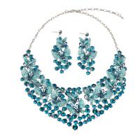 Crystal Jewelry Sets, earring & necklace, Tibetan Style, with Crystal, with 2.75 inch extender chain, platinum color plated, 2 pieces & for woman & with rhinestone, more colors for choice, 80mm, Length:Approx 17.71 Inch, Sold By Set