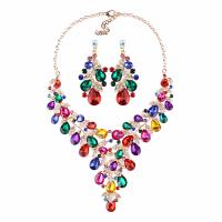 Crystal Jewelry Sets, earring & necklace, Tibetan Style, with Crystal, with 2.75 inch extender chain, gold color plated, 2 pieces & for woman & with rhinestone, more colors for choice, 60mm, Length:Approx 19.29 Inch, Sold By Set