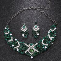 Rhinestone Jewelry Sets, earring & necklace, Tibetan Style, platinum color plated, 2 pieces & for woman & with rhinestone, more colors for choice, 25x56mm, Length:Approx 14.96 Inch, Sold By Set