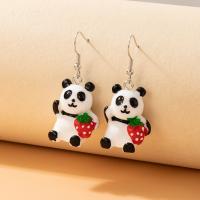 Resin Earring with Zinc Alloy zinc alloy earring hook Panda Christmas jewelry & for woman mixed colors Sold By Pair