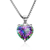 Cubic Zirconia Brass Pendants, Heart, plated, with cubic zirconia, mixed colors, 10x10mm, Sold By PC