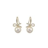 Zinc Alloy Drop Earrings with Plastic Pearl zinc alloy earring hook for woman & with rhinestone mixed colors Sold By Pair