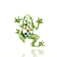 Rhinestone Brooch, Tibetan Style, Frog, plated, Unisex & with rhinestone, green, 53x52mm, Sold By PC