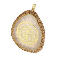 Bijoux pendentifs agate, laiton, avec Agate, Placage de couleur d'or, bijoux de mode & DIY & avec strass, 48x60x5mm, Trou:Environ 5mm, 5PC/lot, Vendu par lot