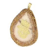 Bijoux pendentifs agate, laiton, avec Agate, Placage de couleur d'or, bijoux de mode & DIY & avec strass, 47x63x5mm, Trou:Environ 5mm, 5PC/lot, Vendu par lot