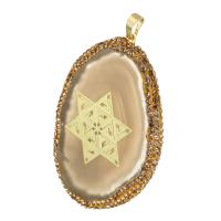 Agate Jewelry Pendants, Brass, with Agate, gold color plated, fashion jewelry & DIY & with rhinestone, 44x67x5mm, Hole:Approx 5mm, 5PCs/Lot, Sold By Lot
