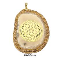 Agate Jewelry Pendants, Brass, with Agate, gold color plated, fashion jewelry & DIY & with rhinestone, 46x62x5mm, Hole:Approx 5mm, 5PCs/Lot, Sold By Lot