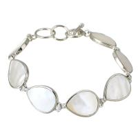 Bracelet bijoux coquillage, laiton, avec coquille, bijoux de mode & pour femme, blanc, 28x15mm, Longueur:7.5 pouce, 5Strandstoron/lot, Vendu par lot