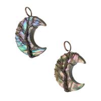 Natural Abalone Shell Pendants, Brass, with Abalone Shell, Moon, fashion jewelry & DIY, multi-colored, 32x47x10mm, Hole:Approx 7mm, 5PCs/Lot, Sold By Lot