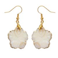 Shell Earrings, Brass, with Shell, Flower, gold color plated, fashion jewelry & for woman, white, 25x46x2mm, 5Pairs/Lot, Sold By Lot