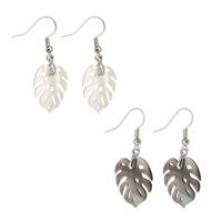 Shell Earrings Brass with Shell Leaf fashion jewelry & for woman Sold By Lot