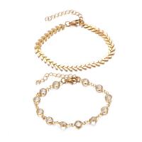 Zinc Alloy Anklet with Crystal gold color plated 2 pieces & for woman Length Approx 7.28 Inch Sold By Set