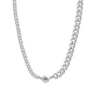 Plastic Pearl Necklace 314 Stainless Steel with Plastic Pearl with 1.96inch extender chain fashion jewelry & Unisex original color Length Approx 14.1 Inch Sold By PC