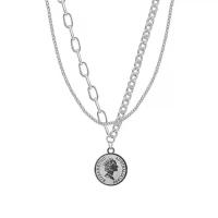 Multi Layer Necklace, 314 Stainless Steel, with 1.96inch extender chain, Flat Round, Double Layer & fashion jewelry & for woman, Length:Approx 15.7 Inch, Sold By PC