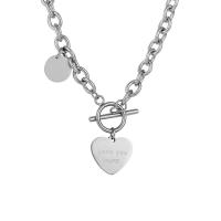 Stainless Steel Jewelry Necklace, 314 Stainless Steel, Heart, fashion jewelry & with letter pattern & for woman, original color, Length:Approx 18.1 Inch, Sold By PC