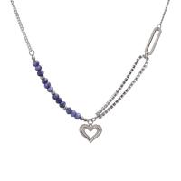 Stainless Steel Jewelry Necklace 314 Stainless Steel with Glass Beads with 2.75inch extender chain Heart fashion jewelry & for woman & hollow Length Approx 18.1 Inch Sold By PC