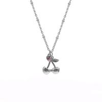 Stainless Steel Jewelry Necklace, 314 Stainless Steel, with 1.96inch extender chain, Cherry, fashion jewelry & for woman & with rhinestone, original color, Length:Approx 15.7 Inch, Sold By PC