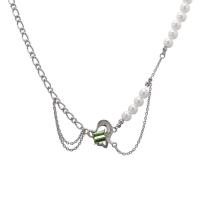 Plastic Pearl Necklace, 314 Stainless Steel, with Plastic Pearl, with 1.96inch extender chain, Heart, fashion jewelry & for woman & with rhinestone, Length:Approx 17.7 Inch, Sold By PC