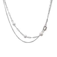 Collar de acero inoxidable de la joyería, con Perlas plásticas, con 2.75inch extender cadena, Cuadrado, Doble capa & para mujer, color original, longitud:aproximado 16.5 Inch, Vendido por UD