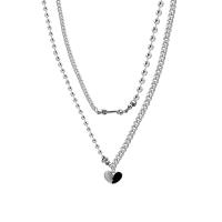 Stainless Steel Jewelry Necklace, 314 Stainless Steel, with 1.96inch extender chain, Heart, Double Layer & ball chain & for woman, nickel, lead & cadmium free, Length:Approx 16.5 Inch, Approx 21.2 Inch, Sold By PC