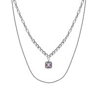 Stainless Steel Jewelry Necklace, 314 Stainless Steel, with 1.96inch extender chain, Square, Double Layer & for woman & with rhinestone, nickel, lead & cadmium free, Length:Approx 15.7 Inch, Approx 22 Inch, Sold By PC