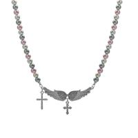 Plastik perle halskæde, Zinc Alloy, med Plastic Pearl, med 1.96inch extender kæde, Wing Shape, platin farve forgyldt, kuglekæde & for kvinde & med rhinestone, Længde Ca. 20.4 inch, Solgt af PC