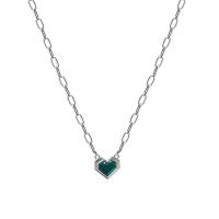 Stainless Steel Jewelry Necklace Zinc Alloy with 314 Stainless Steel & Crystal with 1.96inch extender chain Heart platinum color plated fashion jewelry & oval chain & for woman Length Approx 12.4 Inch Sold By PC