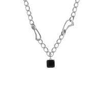 Colar de jóias de aço inoxidável, with vidro, with 1.96inch extender chain, Quadrado, joias de moda & para mulher, comprimento Aprox 18.1 inchaltura, vendido por PC