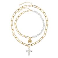 Tibetan Style Jewelry Necklace, with Plastic Pearl, with 1.97inch extender chain, gold color plated, 2 pieces & fashion jewelry & for woman, nickel, lead & cadmium free, Length:Approx 15.75 Inch, Sold By Set