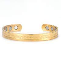 Brass Cuff Bangle, with Magnet, plated, for woman, golden, 8mm, Length:17 cm, Sold By PC