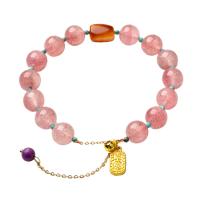 Bracelets quartz, Strawberry Quartz, avec cire d'abeille & alliage de zinc, pour femme, couleurs mélangées, 9.50mm, Longueur:15 cm, Vendu par PC
