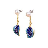 925 Sterling Silver Drop Earring with Freshwater Pearl sterling silver post pin gilding for woman golden Sold By Pair