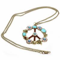 Tibetan Style Sweater Chain Necklace, with turquoise & Plastic Pearl, plated, for woman, mixed colors, 52x52mm, Length:90 cm, Sold By PC
