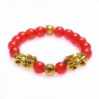 Gemstone Bracelets, Tibetan Style, with Natural Stone, Fabulous Wild Beast, plated, Unisex & anti-fatigue, red, Length:Approx 21 cm, Sold By PC