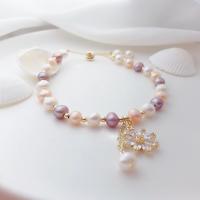Bracelet en perles de culture d'eau douce, perle d'eau douce cultivée, avec alliage de zinc, antifatigue & pour femme & avec strass, couleurs mélangées, Longueur:Environ 21 cm, Vendu par PC
