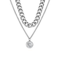 Titanium Steel Sweater Necklace, Unisex & enamel, silver color, Length:60 cm, Sold By PC