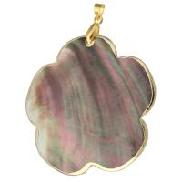 Shell Pendants, Brass, with Shell, Flower, gold color plated, fashion jewelry & DIY, 27x51x20mm, Hole:Approx 4mm, 5PCs/Lot, Sold By Lot
