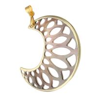 Shell Pendants, Brass, Moon, gold color plated, fashion jewelry & DIY & hollow, 32x42x2mm, Hole:Approx 4mm, 5PCs/Lot, Sold By Lot