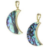 Natural Abalone Shell Pendants, Brass, with Abalone Shell, Moon, gold color plated, random style & fashion jewelry & DIY, multi-colored, 21x34x5mm, Hole:Approx 4mm, 5PCs/Lot, Sold By Lot
