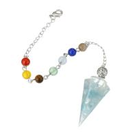 Brass Pendulum, with Aquamarine, fashion jewelry & for woman, multi-colored, 20x41mm, Length:9.5 Inch, 5PCs/Lot, Sold By Lot