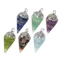 Gemstone Pendants Jewelry, Brass, with Gemstone, fashion jewelry & DIY, more colors for choice, 19x43x17mm, Hole:Approx 4mm, 5PCs/Lot, Sold By Lot