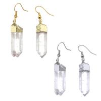 Natural Quartz Earrings, Brass, with Clear Quartz, fashion jewelry & for woman, more colors for choice, 10-11*50-46*7-9mm, 5Pairs/Lot, Sold By Lot