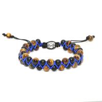 Gemstone Woven Ball Bracelets Tiger Eye with Lava & Black Stone Round Unisex 6mm Length Approx 7.09 Inch Sold By PC