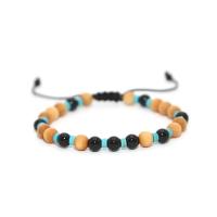 Gemstone Bracelets Obsidian with Wood Round Unisex 8mm Length Approx 7.09 Inch Sold By PC