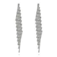 Fashion Fringe Earrings, Rhinestone, with Brass, for woman, silver color, 15x105mm, Sold By Pair