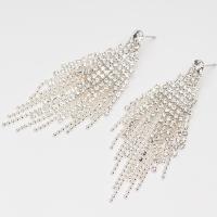 Fashion Fringe Earrings Rhinestone with Brass Tassel platinum color plated for woman Sold By Pair