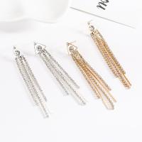 Fashion Fringe Earrings, Rhinestone, with Brass, Tassel, plated, for woman, more colors for choice, 13x80mm, Sold By Pair