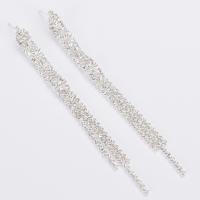 Fashion Fringe Earrings, Rhinestone, with Brass, Tassel, plated, for woman, more colors for choice, 7x95mm, Sold By Pair